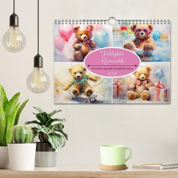 Produktbild: Teddyb&auml;r Romantik. Vertr&auml;umte Aquarelle von lieblichen B&auml;ren (Wandkalender 2026 DIN A4 quer), CALVENDO Monatskalender