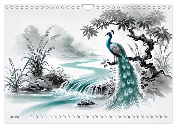 Produktbild: Federleicht - Vogelwelt im Stile asiatischer Tuschmalerei (Wandkalender 2026 DIN A4 quer), CALVENDO Monatskalender