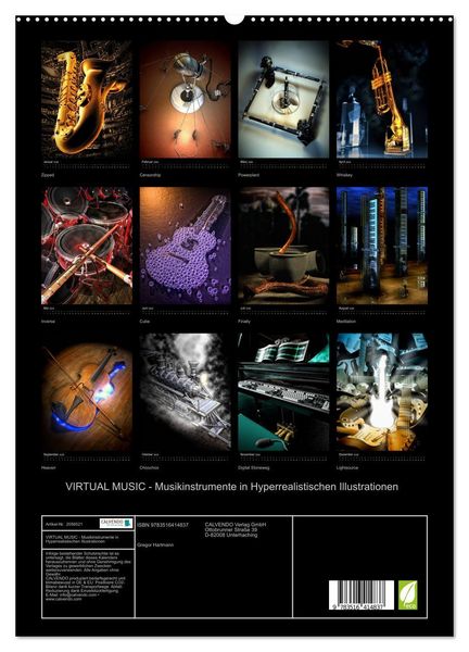 Produktbild: VIRTUAL MUSIC - Musikinstrumente in Hyperrealistischen Illustrationen (hochwertiger Premium Wandkalender 2026 DIN A2 hoch), Kunstdruck in Hochglanz