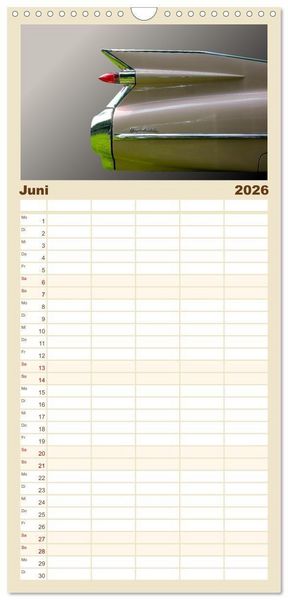 Produktbild: Familienplaner 2026 - American Dream: Heckflossen-Ikonen mit 5 Spalten (Wandkalender, 21 x 45 cm) CALVENDO