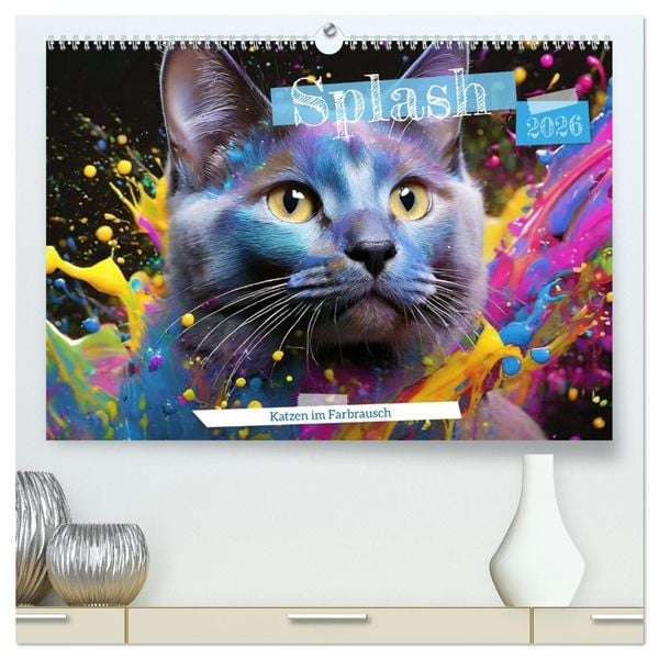 Produktbild: Splash - Katzen im Farbrausch (hochwertiger Premium Wandkalender 2026 DIN A2 quer), Kunstdruck in Hochglanz
