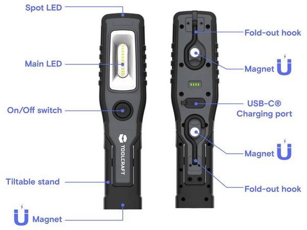 Produktbild: TOOLCRAFT LED, SMD LED Batteriebetriebener Handscheinwerfer, Handlampe TC-1000A 1000 lm TO-11105778