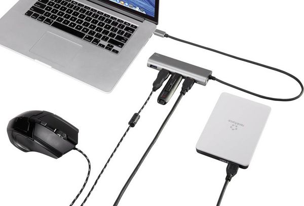 Produktbild: Renkforce RF-3374944 USB-Hub 4 Port USB-A USB 3.2 Gen1 5 GBit/s mit Aluminiumgeh&auml;use Silber