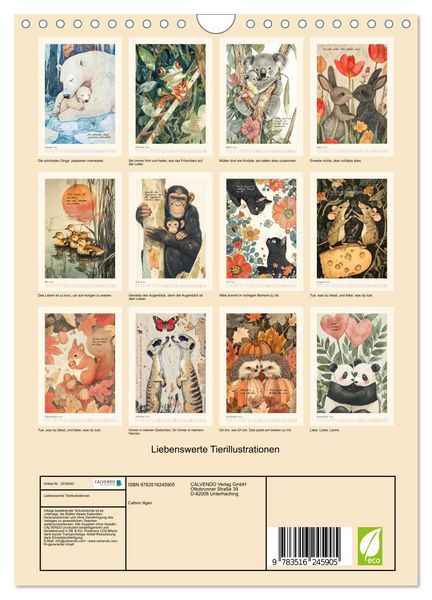 Produktbild: Liebenswerte Tierillustrationen (Wandkalender 2026 DIN A4 hoch), CALVENDO Monatskalender