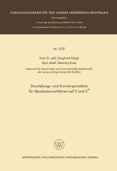 Produktbild: Darstellungs- und Konvergenzs&auml;tze f&uuml;r Quadraturverfahren auf C und Cm