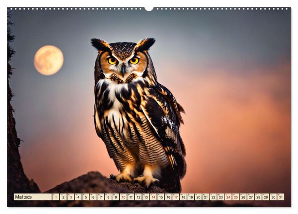 Produktbild: Heimische Tiere im Mondlicht (hochwertiger Premium Wandkalender 2026 DIN A2 quer), Kunstdruck in Hochglanz