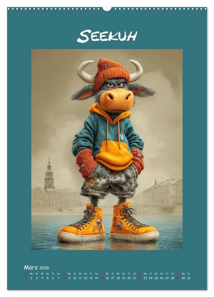 Produktbild: Kuhwelt. Stylische Streetwear-K&uuml;he f&uuml;r gute Laune (Wandkalender 2026 DIN A2 hoch), CALVENDO Monatskalender