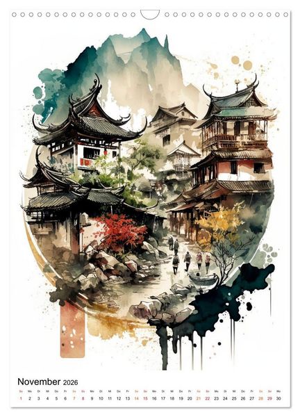 Produktbild: China - Aquarellmalerei (Wandkalender 2026 DIN A3 hoch), CALVENDO Monatskalender