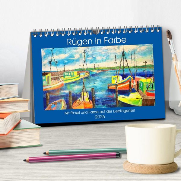 Produktbild: R&uuml;gen in Farbe - Mit Pinsel und Farbe auf der Lieblingsinsel (Tischkalender 2026 DIN A5 quer), CALVENDO Monatskalender