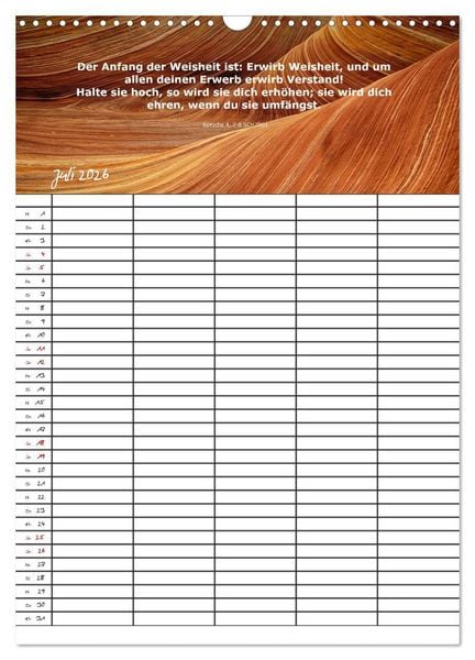 Produktbild: ein Planer mit biblischer Weisheit aus den Spr&uuml;chen Salomos (Wandkalender 2026 DIN A3 hoch), CALVENDO Monatskalender