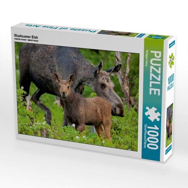 CALVENDO Puzzle Wachsamer Elch | 1000 Teile Lege-Größe 64x48cm Foto-Puzzle für glückliche Stunden