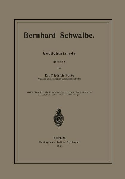 Produktbild: Bernhard Schwalbe. Ged&auml;chtnisrede