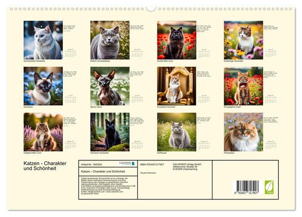 Produktbild: Katzen - Charakter und Sch&ouml;nheit (hochwertiger Premium Wandkalender 2026 DIN A2 quer), Kunstdruck in Hochglanz