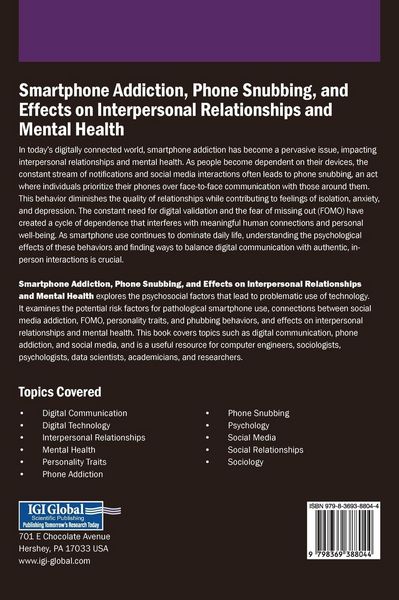 Produktbild: Smartphone Addiction, Phone Snubbing, and Effects on Interpersonal Relationships and Mental Health