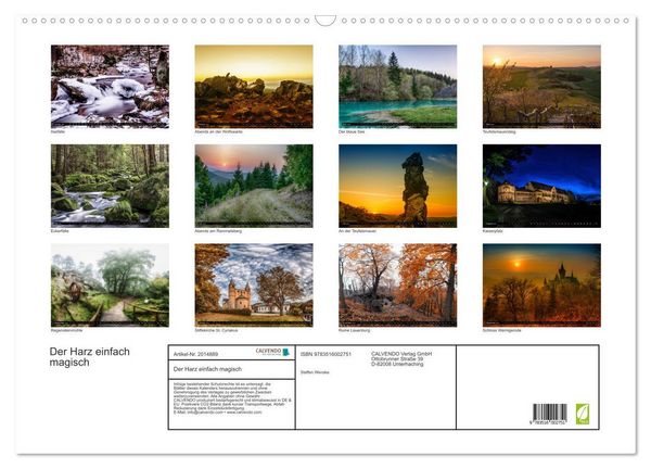 Produktbild: Der Harz einfach magisch (Wandkalender 2026 DIN A2 quer), CALVENDO Monatskalender