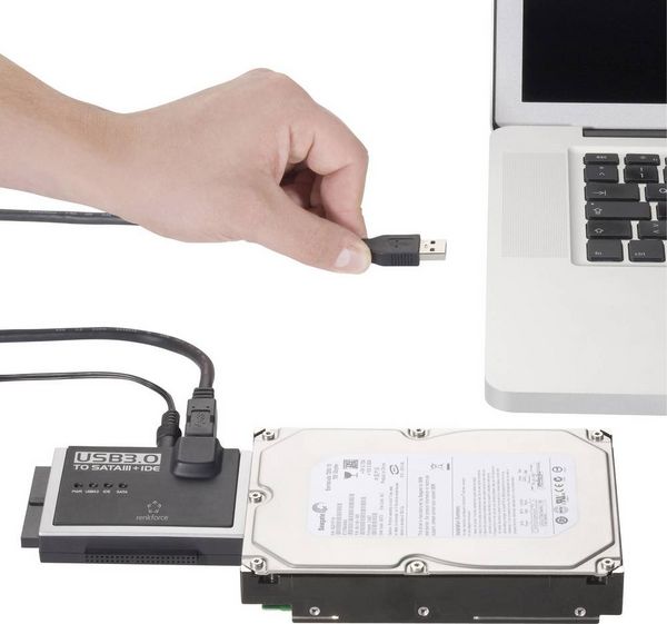 Produktbild: Renkforce Festplatten Adapter [1x USB 3.2 Gen 1 Stecker A (USB 3.0) - 1x IDE-Buchse 40pol., IDE-Buchse 44pol., SATA-Kombi-Stecker 7+15pol.] 1.20 m