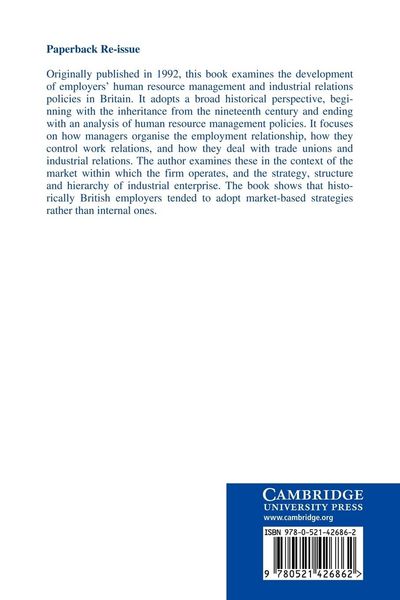 Produktbild: Markets, Firms and the Management of Labour in Modern Britain