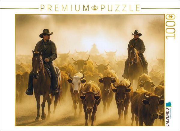 CALVENDO Puzzle Cowboys begleiten eine Rinderherde | 1000 Teile Lege-Größe 64x48cm Foto-Puzzle für glückliche Stunden