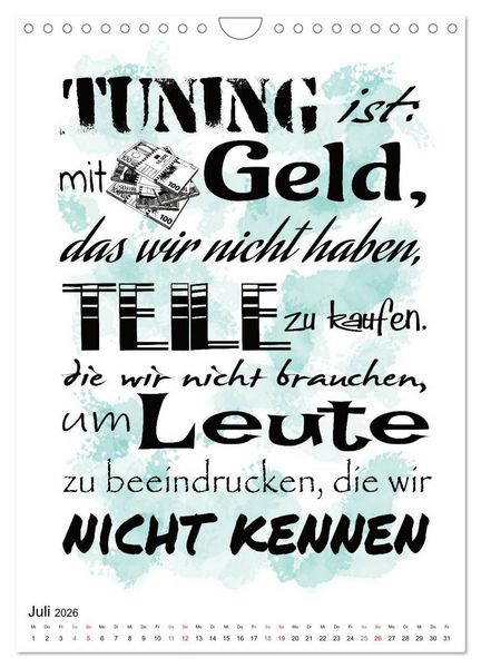 Produktbild: Biker-Spr&uuml;che (Wandkalender 2026 DIN A4 hoch), CALVENDO Monatskalender