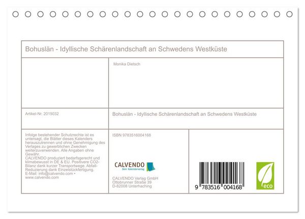 Produktbild: Bohusl&auml;n - Idyllische Sch&auml;renlandschaft an Schwedens Westk&uuml;ste (Tischkalender 2026 DIN A5 quer), CALVENDO Monatskalender