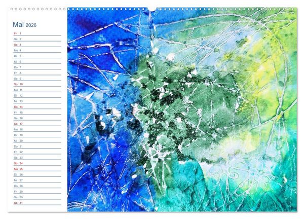Produktbild: Jadegr&uuml;n und K&ouml;nigsblau - Zauberhafte Aquarellexperimente in Gr&uuml;n und Blau (Wandkalender 2026 DIN A2 quer), CALVENDO Monatskalender