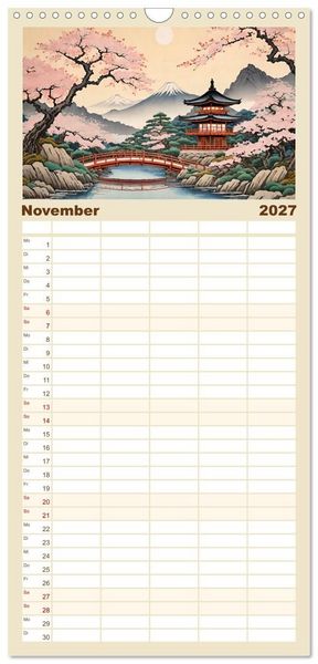 Produktbild: Familienplaner 2027 - Hanami in Japan mit 5 Spalten (Wandkalender, 21 x 45 cm) CALVENDO