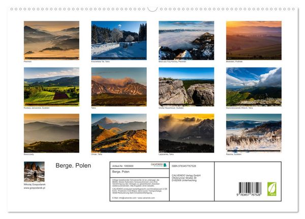Produktbild: Berge. Polen (hochwertiger Premium Wandkalender 2026 DIN A2 quer), Kunstdruck in Hochglanz