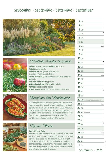 Produktbild: Das Gartenjahr 2026 - Bildkalender 23,7x34 cm - mit saisonalen Gartentipps und Rezepten - Ratgeber - Wandkalender - Küchenkalender - Alpha Edition