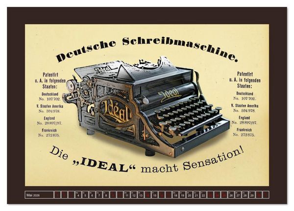 Produktbild: Schreibmaschinen um 1900 (Wandkalender 2026 DIN A4 quer), CALVENDO Monatskalender