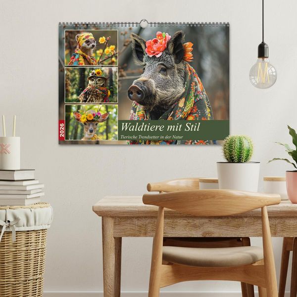 Produktbild: Waldtiere mit Stil. Tierische Trendsetter in der Natur (Wandkalender 2026 DIN A3 quer), CALVENDO Monatskalender