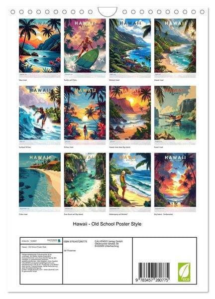 Produktbild: Hawaii - Old School Poster Style (Wandkalender 2026 DIN A4 hoch), CALVENDO Monatskalender