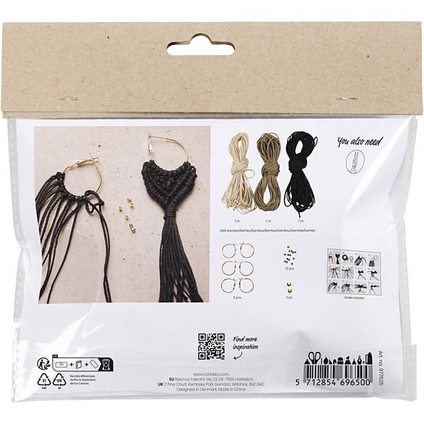 Produktbild: Creativ Company DIY Sets Macram&eacute; Mini Kreativ Set, Makramee, Schwarz, Olivbraun, Beige, Ohrringe, Kreativ Box