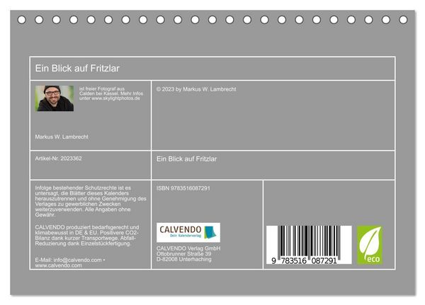 Produktbild: Ein Blick auf Fritzlar (Tischkalender 2026 DIN A5 quer), CALVENDO Monatskalender