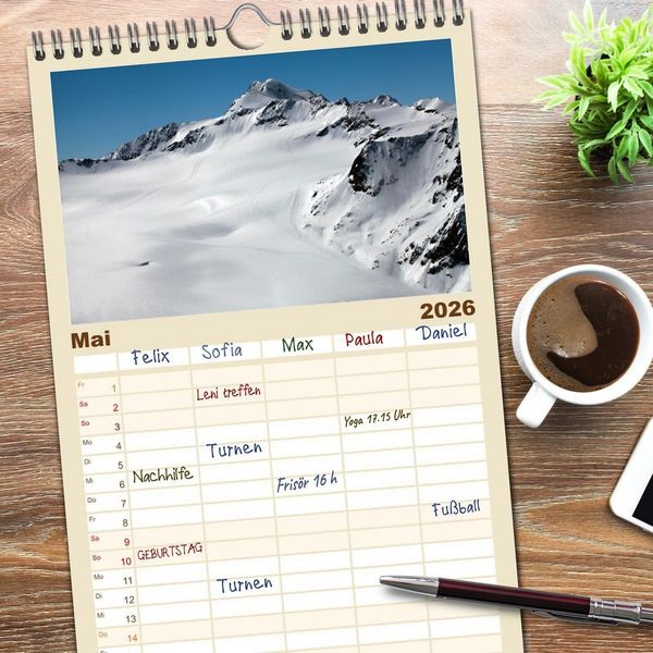 Produktbild: Familienplaner 2026 - Die H&ouml;chsten der Alpen mit 5 Spalten (Wandkalender, 21 x 45 cm) CALVENDO
