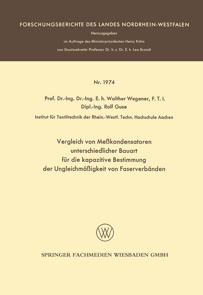 Produktbild: Vergleich von Me&szlig;kondensatoren unterschiedlicher Bauart f&uuml;r die kapazitive Bestimmung der Ungleichm&auml;&szlig;igkeit von Faserverb&auml;nden