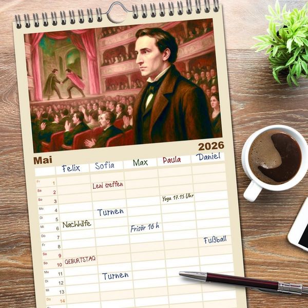 Produktbild: Familienplaner 2026 - Victor Hugo mit 5 Spalten (Wandkalender, 21 x 45 cm) CALVENDO