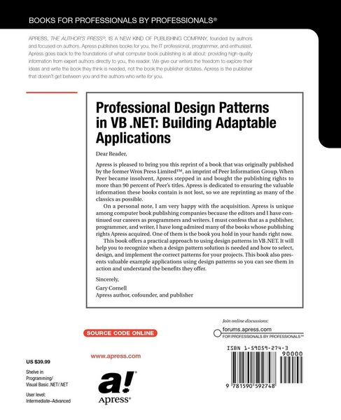 Produktbild: Professional Design Patterns in VB .NET