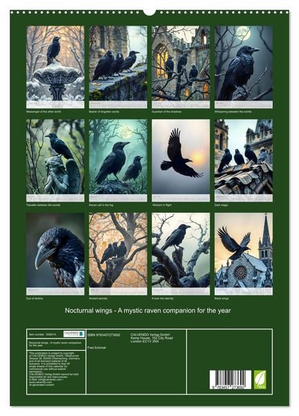 Produktbild: Nocturnal wings - A mystic raven companion for the year (High Quality Premium Wall Calendar 2026 DIN A2 portrait),CALVENDO 12 Month Wall Calendar