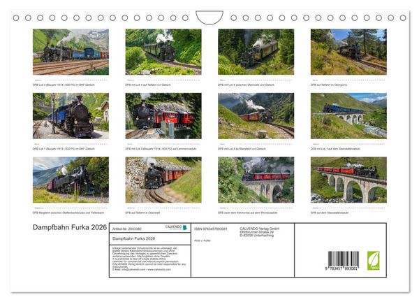 Produktbild: Dampfbahn Furka 2026 (Wandkalender 2026 DIN A4 quer), CALVENDO Monatskalender