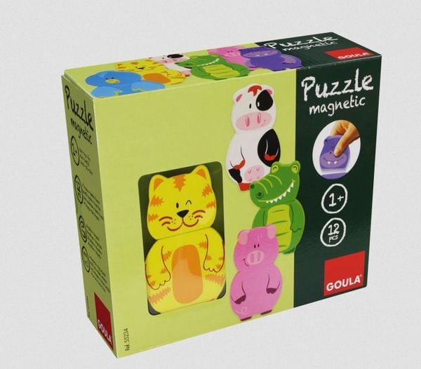 Goula Magnetisches Holzpuzzle Tiere, 12-teilig