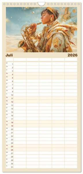 Produktbild: Familienplaner 2026 - Eine Liebe zur Musik - Musikanten mit 5 Spalten (Wandkalender, 21 x 45 cm) CALVENDO