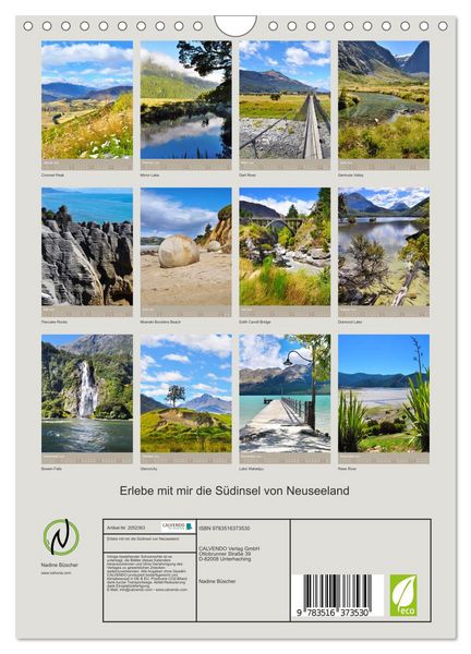 Produktbild: Erlebe mit mir die S&uuml;dinsel von Neuseeland (Wandkalender 2026 DIN A4 hoch), CALVENDO Monatskalender