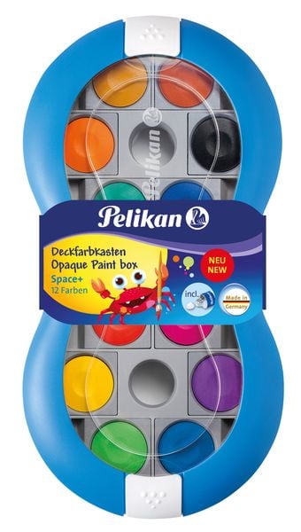 Produktbild: Pelikan Deckfarbkasten Space+ blau, 12 Farben und 1 Tube Deckwei&szlig;