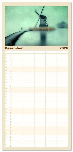 Produktbild: Familienplaner 2026 - Windgefl&uuml;ster-M&uuml;hlenimpressionen mit 5 Spalten (Wandkalender, 21 x 45 cm) CALVENDO