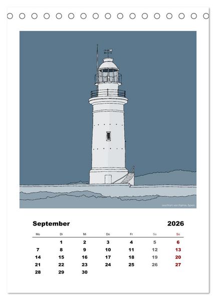 Produktbild: Leuchtt&uuml;rme der Welt - illustriert (Tischkalender 2026 DIN A5 hoch), CALVENDO Monatskalender