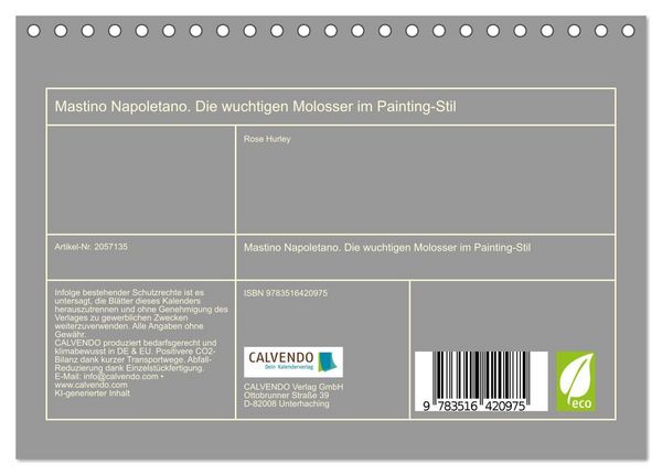 Produktbild: Mastino Napoletano. Die wuchtigen Molosser im Painting-Stil (Tischkalender 2026 DIN A5 quer), CALVENDO Monatskalender