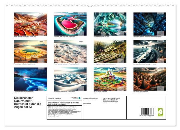 Produktbild: Die sch&ouml;nsten Naturwunder - Betrachtet durch die Augen der KI (hochwertiger Premium Wandkalender 2026 DIN A2 quer), Kunstdruck in Hochglanz