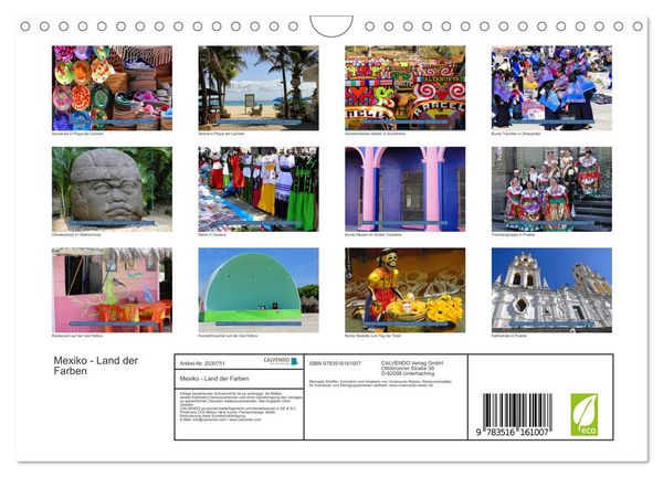 Produktbild: Mexiko - Land der Farben (Wandkalender 2026 DIN A4 quer), CALVENDO Monatskalender