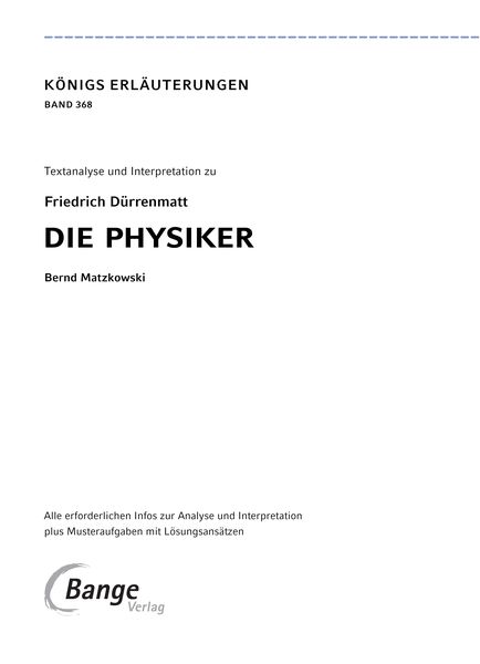 'Die Physiker von Friedrich Dürrenmatt - Textanalyse und Interpretation' - 'Nach Verlagen ...
