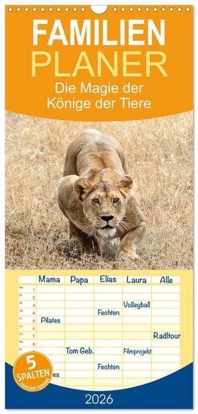 Produktbild: Familienplaner 2026 - Die Magie der K&ouml;nige der Tiere mit 5 Spalten (Wandkalender, 21 x 45 cm) CALVENDO
